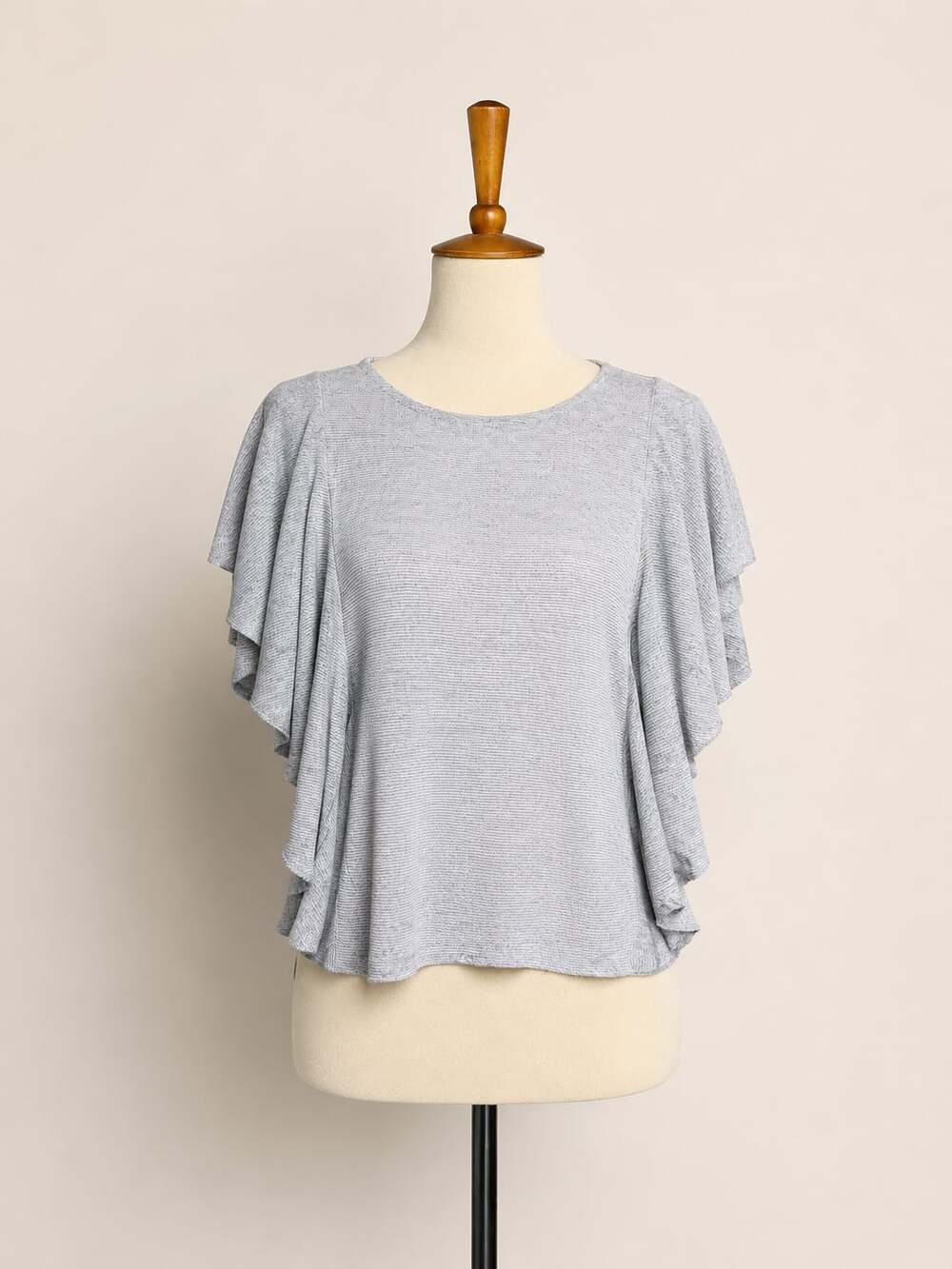 Mango Suit Heather Gray Flutter Sleeve Knit Top